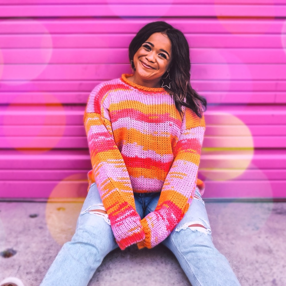 RED DRESS COLORFUL SWEATER